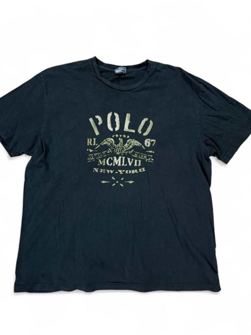 Vintage Polo Ralph Lauren Faded Black New York RL 67 Logo Tee Men L